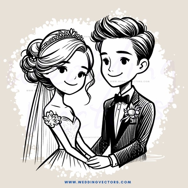 bride and groom drawing in black and white
