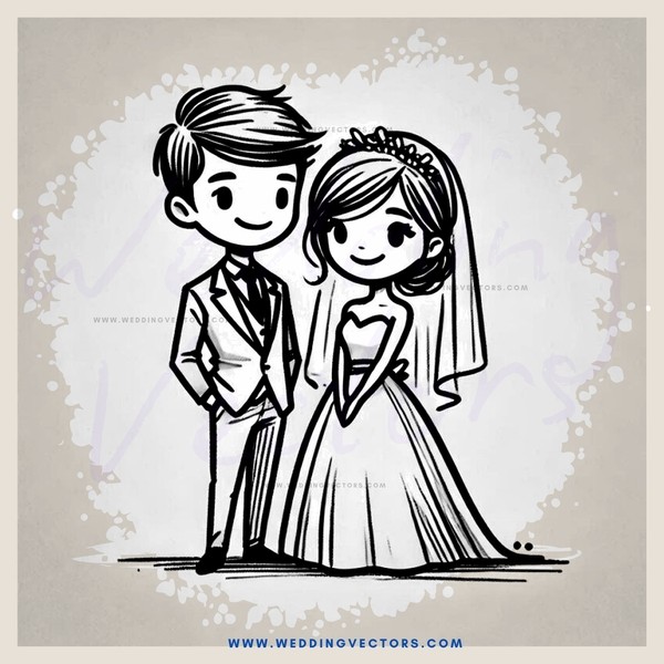 a bride and groom in black and white