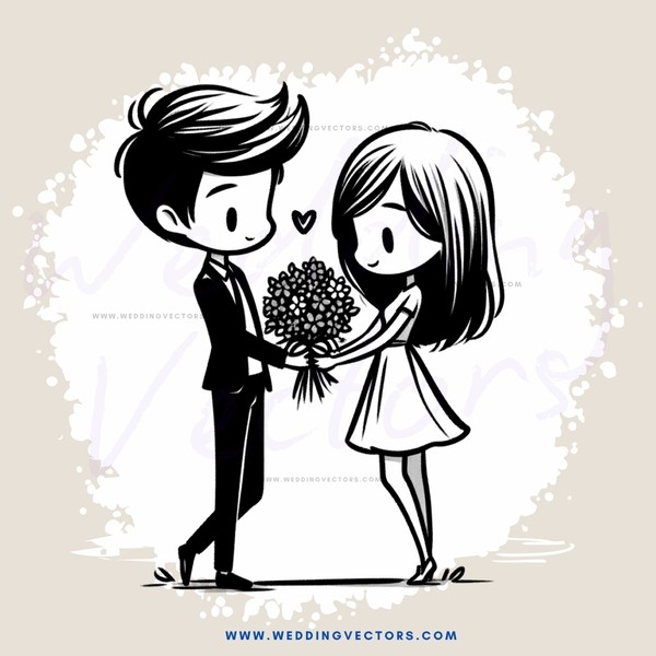 a couple exchanging flowers and holding hands
