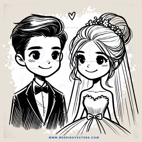 a bride and groom in black and white