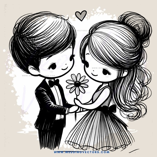 a boy and girl holding hands with a flower