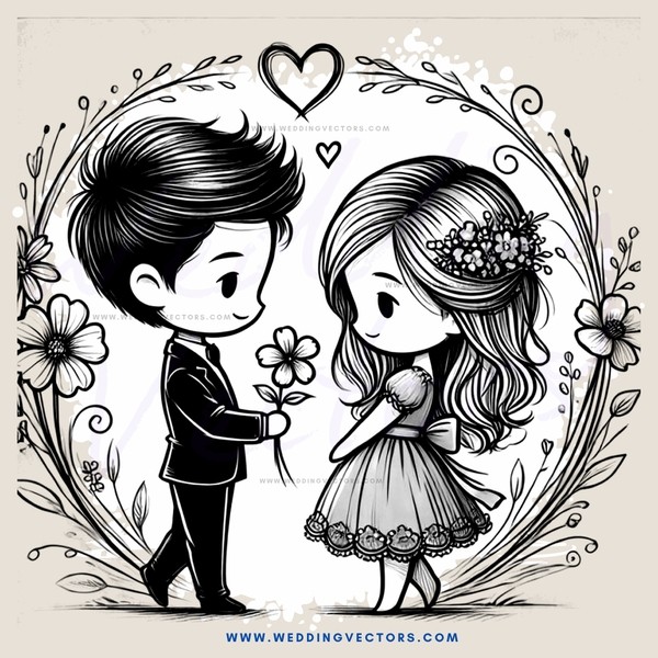 boy and girl holding flowers
