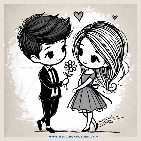 a boy and girl holding a flower