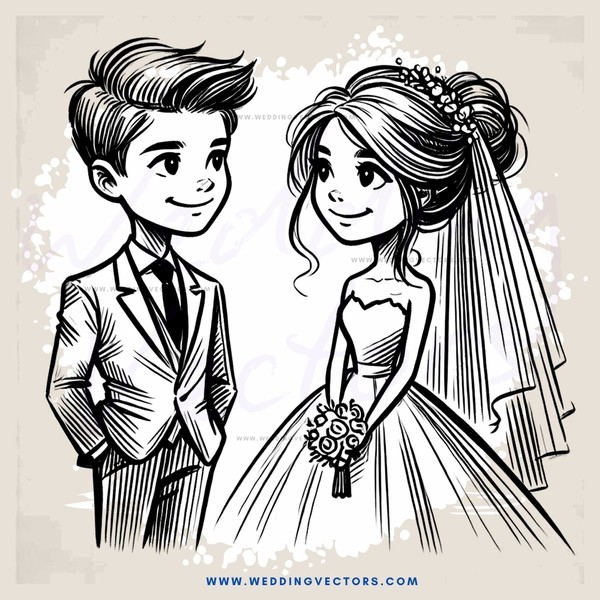 a bride and groom in black and white