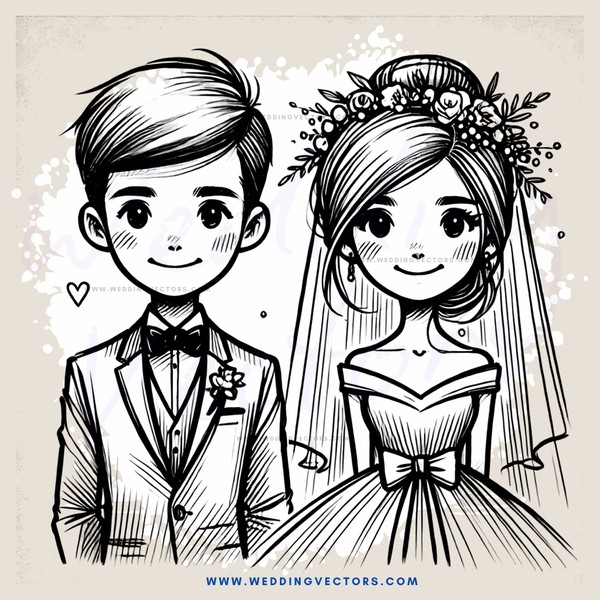 a boy and girl in wedding attire