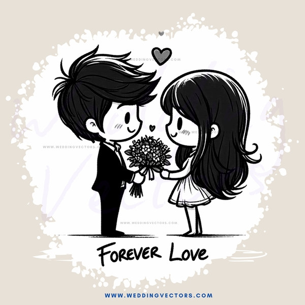 forever love cartoon drawing in black and white