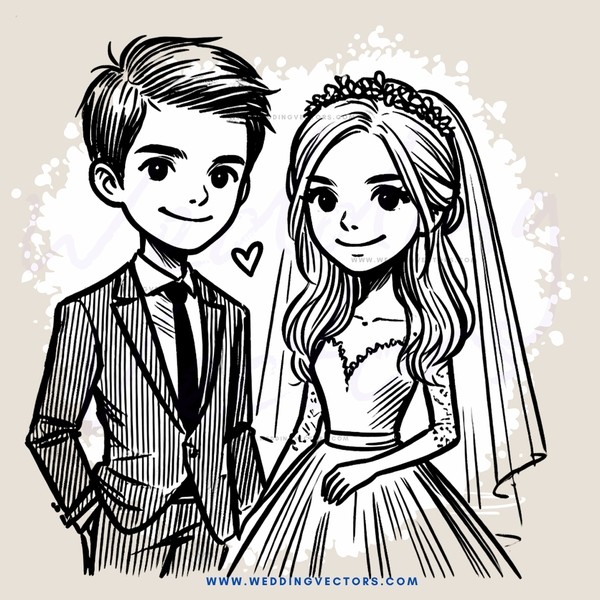 cartoon bride and groom