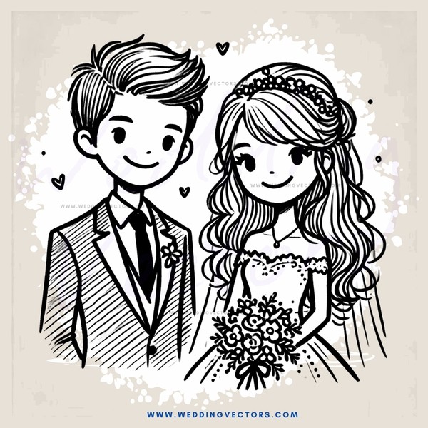 a bride and groom with flowers in their hands
