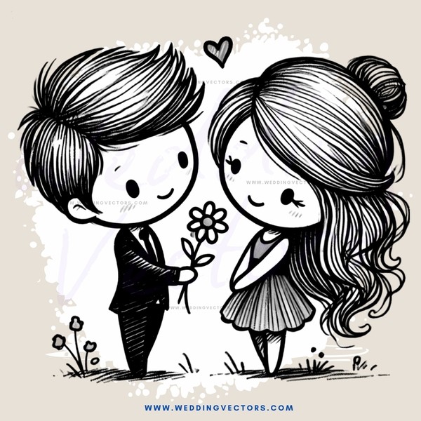 a boy and girl holding flowers
