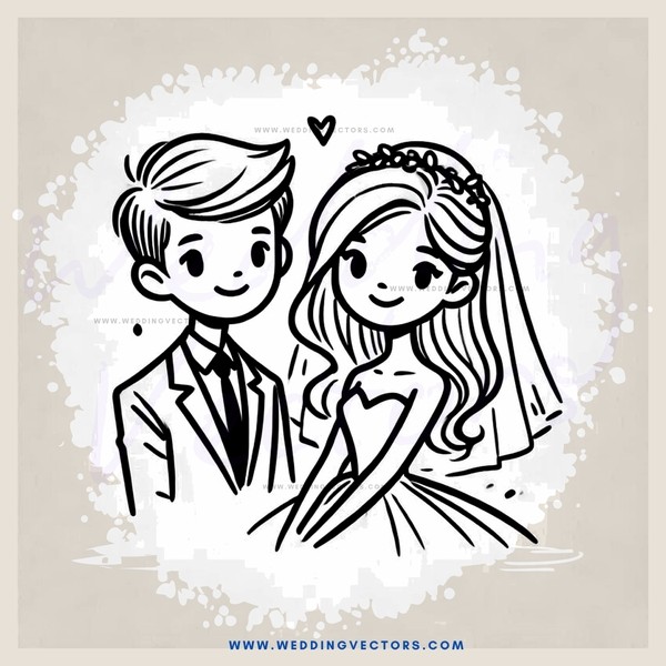 a cartoon picture of a bride and groom