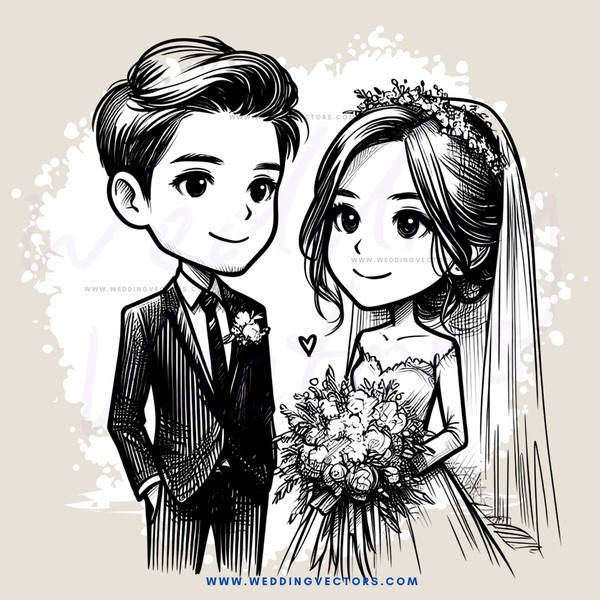 groom and bride in black and white wedding gift box