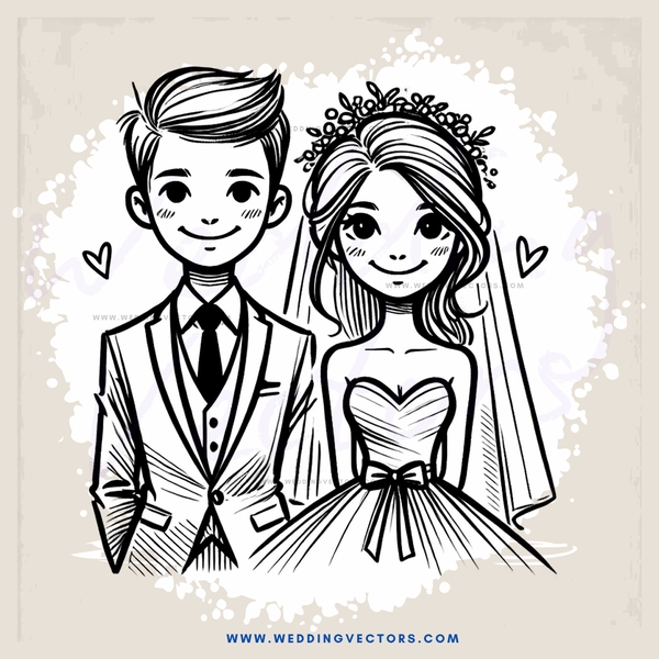 wedding bride and groom cartoon drawing