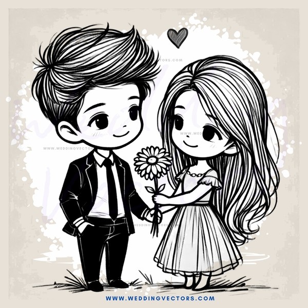 young couple holding flowers and standing next to each other