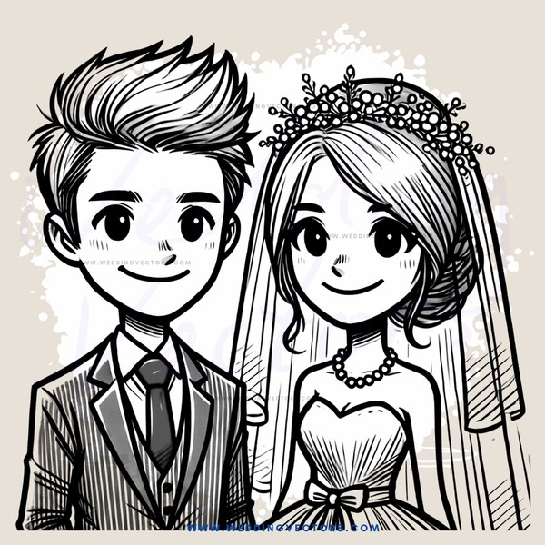 married couple in wedding suits