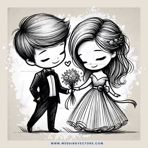 a boy and girl holding hands with flowers