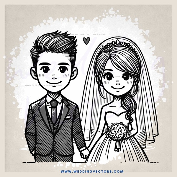 wedding cartoon couple posing for picture