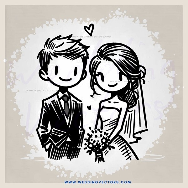 couple in wedding attire with bouquet