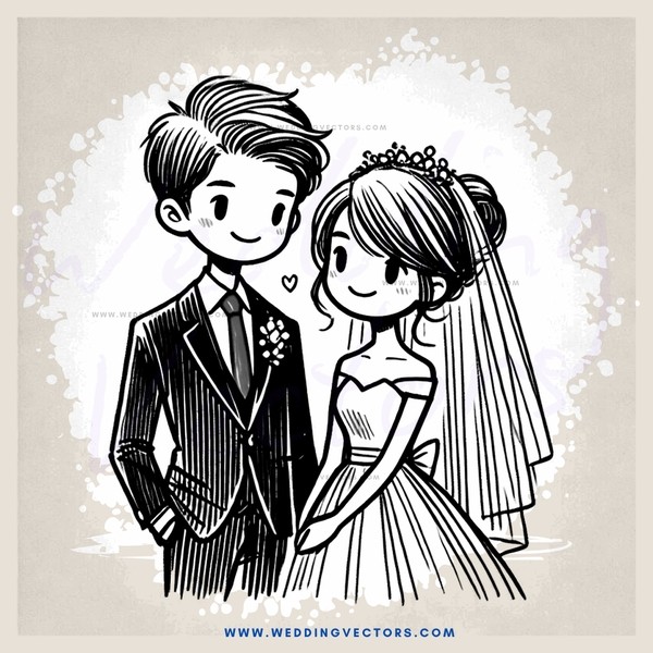 a bride and groom in black and white