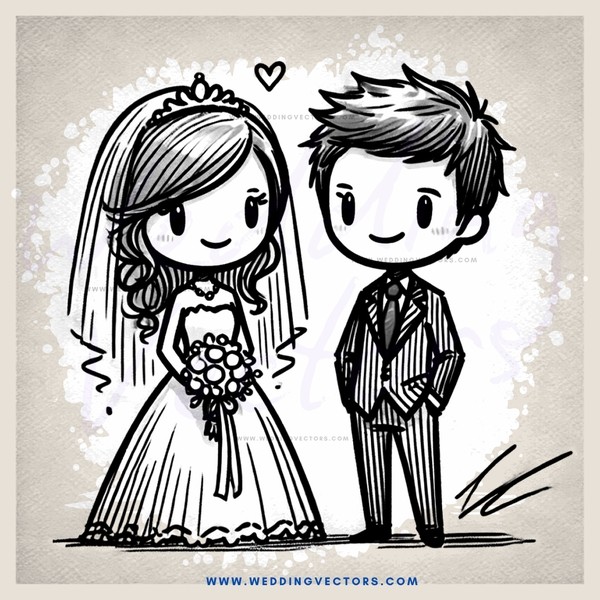 a bride and groom in a wedding suit