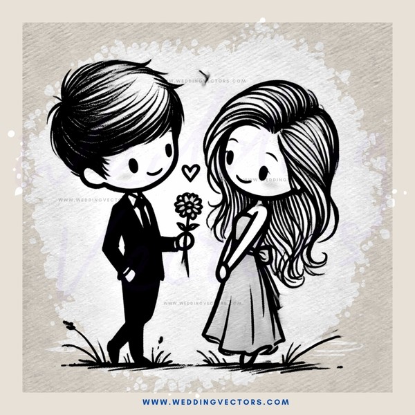 a boy and girl holding flowers