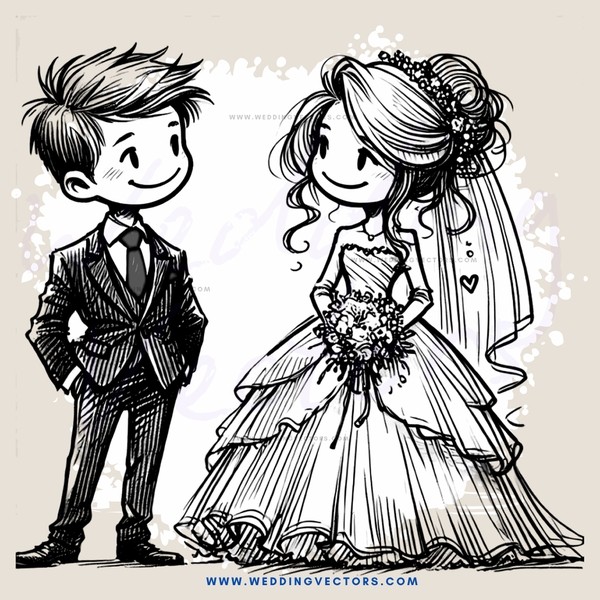 wedding illustration in black and white
