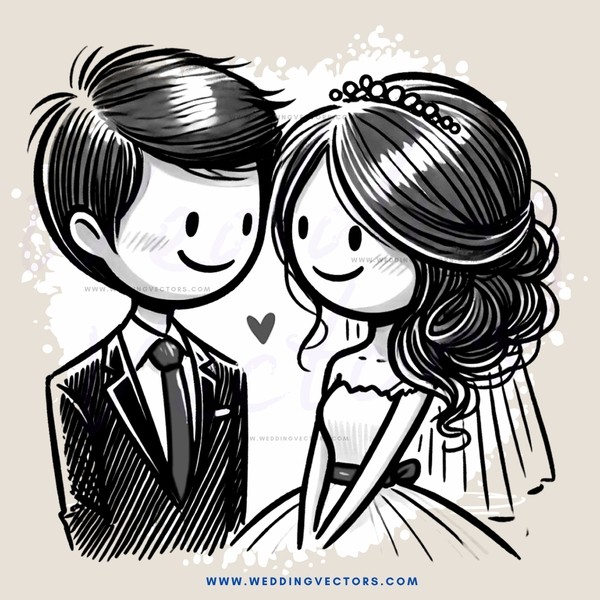 a bride and groom in black and white
