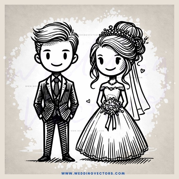 a boy and girl with a bride and groom design