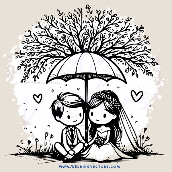 a couple under an umbrella and tree