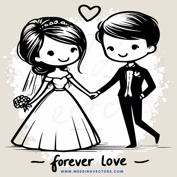 forever love bride & groom cartoon
