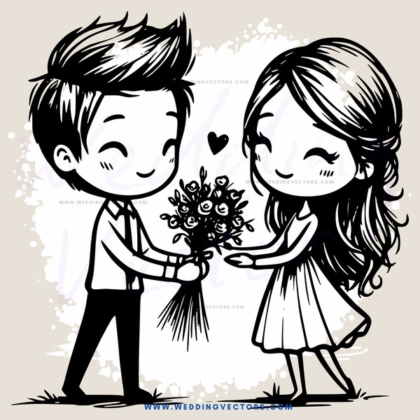 couple sharing flower bouquet