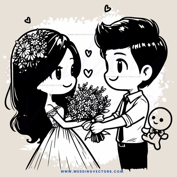 a couple with their child and flowers