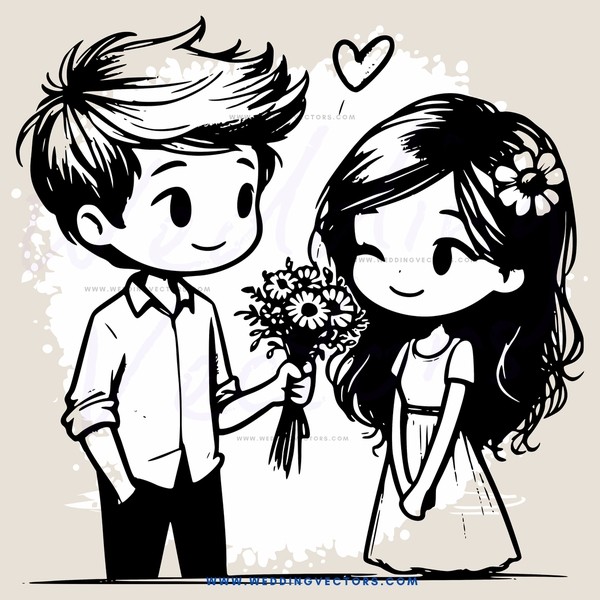boy and girl holding flowers