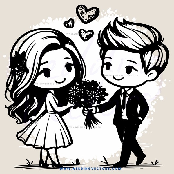 a couple in black and white illustration
