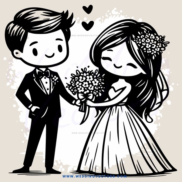 newlywed bride and groom holding flowers