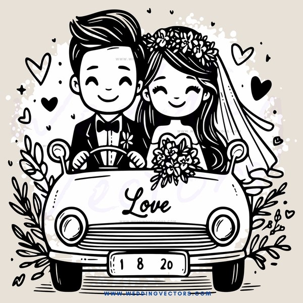 a cartoon picture of a couple in a car