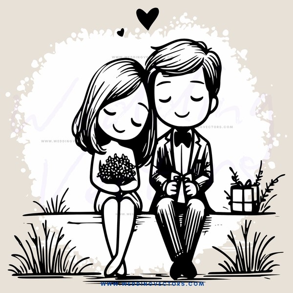 a couple sitting on a bench with gifts and plants in front of them
