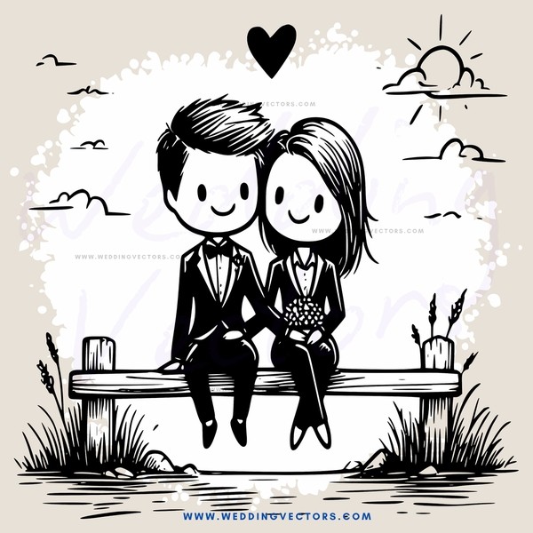 couple on a bench with sun and clouds in the background