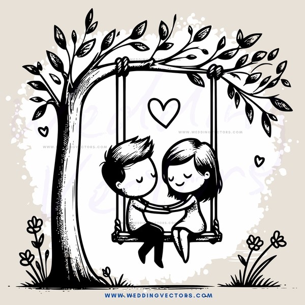 couple on swing with love symbol