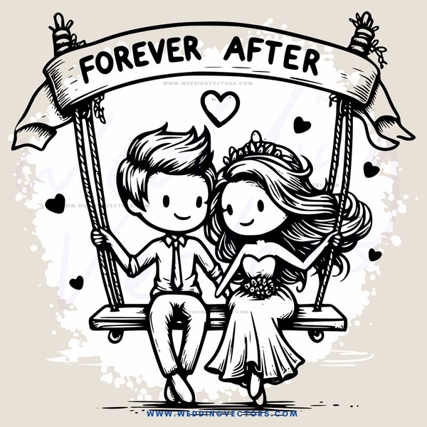 couple on swing with forever after sign