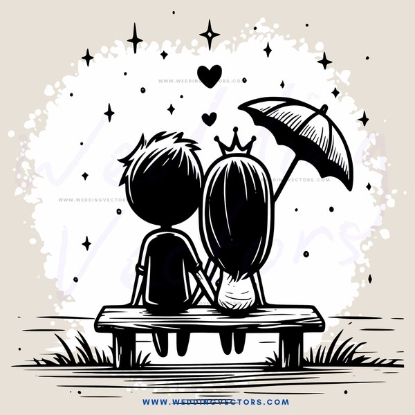 two people sitting on a bench with umbrella and crown