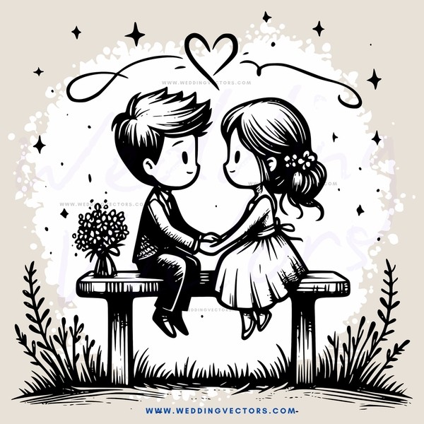 a couple on a bench in black and white