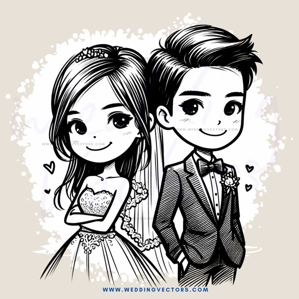 a bride and groom standing close together
