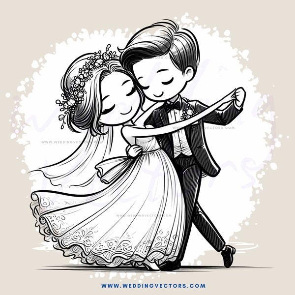 a wedding illustration in black and white
