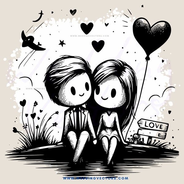 love sign and couple in nature scene