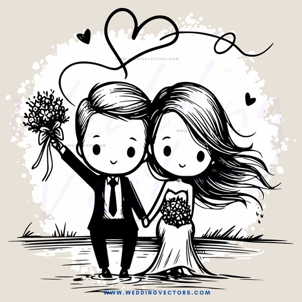couple's wedding picture with bouquet and flowers