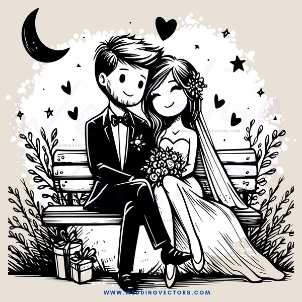 wedding portrait with flowers and love hearts