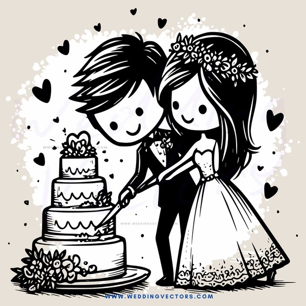 a couple cuts into their wedding cake