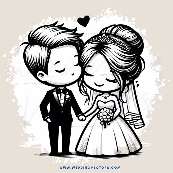 a couple in black and white wedding dresses