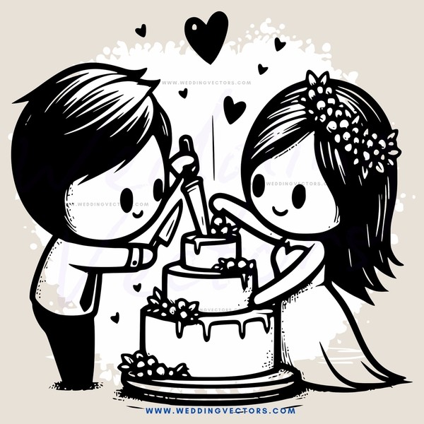 a bride and groom cutting their wedding cake