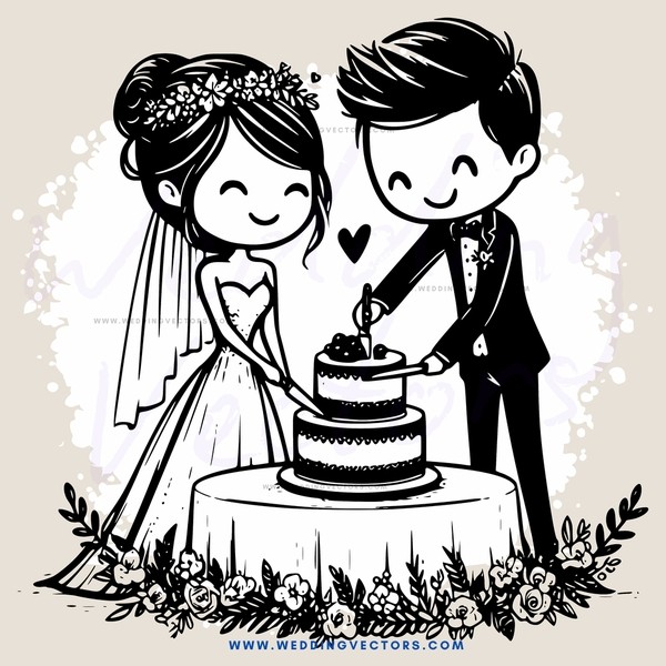 a man and woman cutting their wedding cake